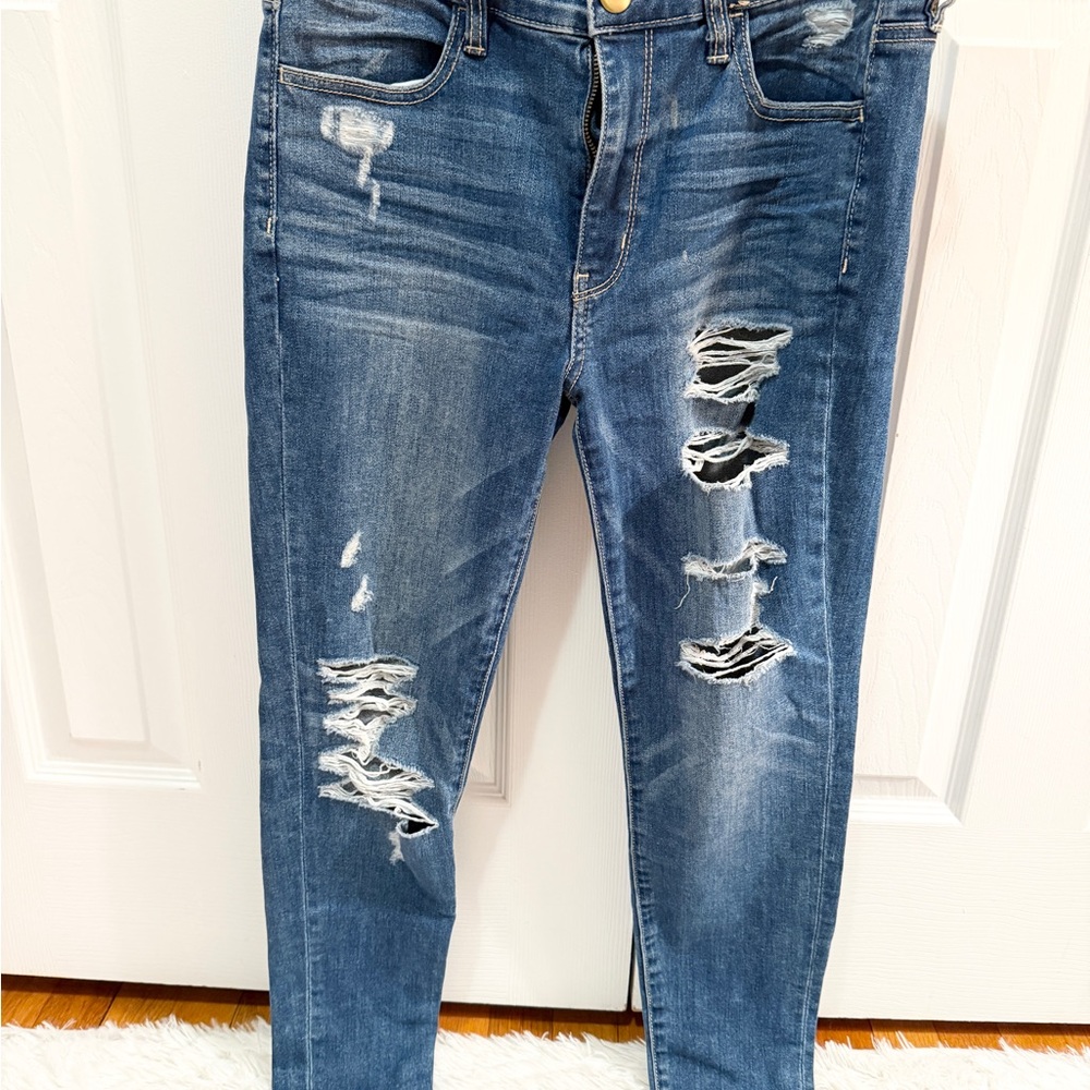 American Eagle Outfitters Ripped Blue Skinny Jeans 8 short